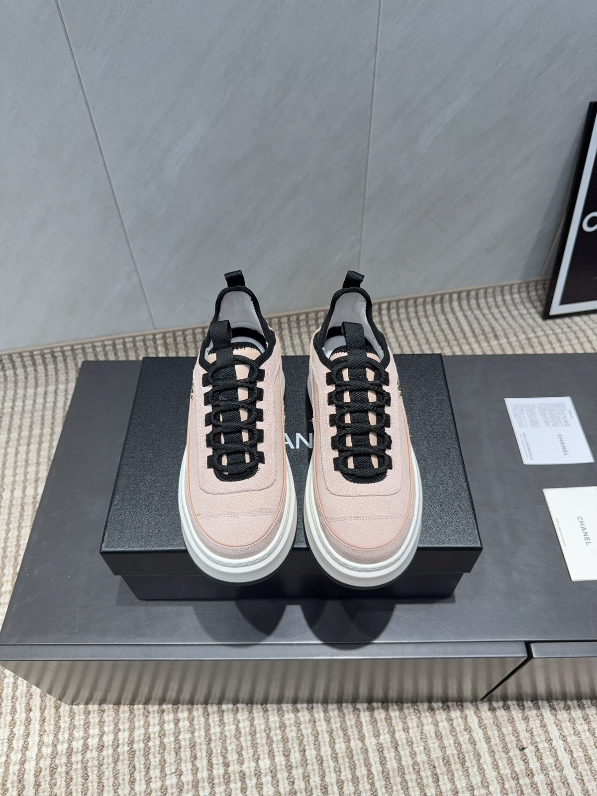 Chanel 25 Sneaker Light Pink White Black Suede 540280