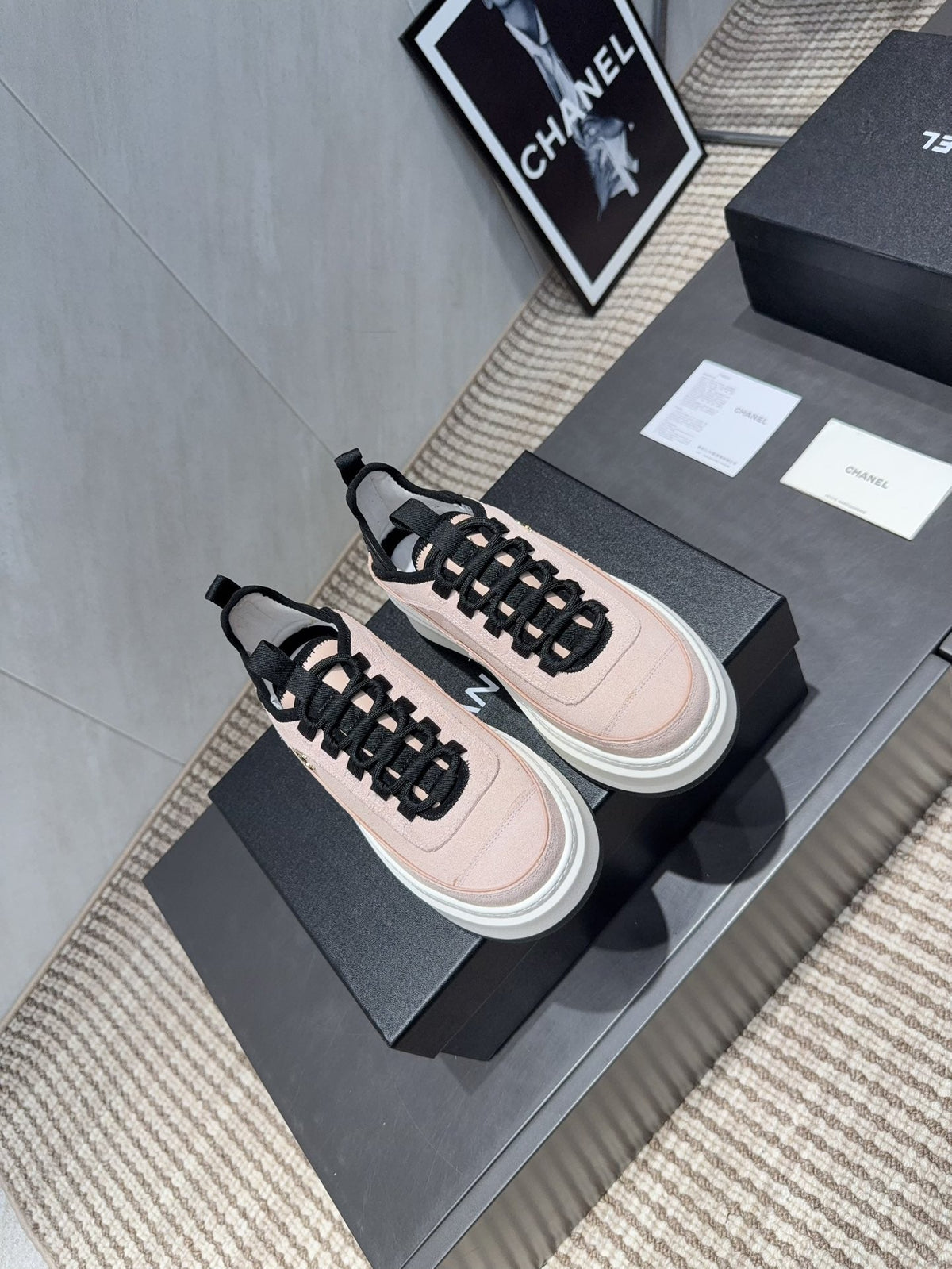Chanel 25 Sneaker Light Pink White Black Suede 540280