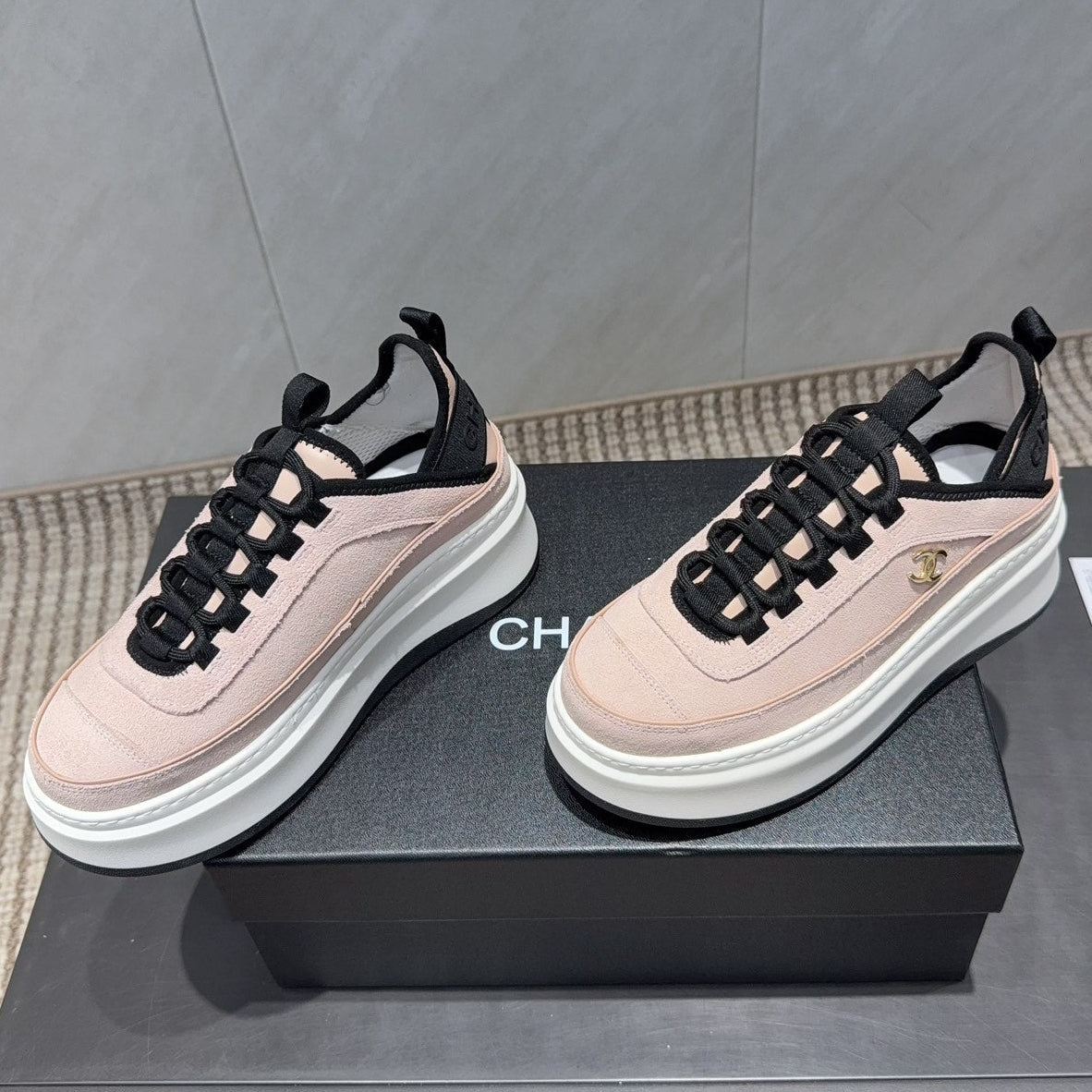 Chanel 25 Sneaker Light Pink White Black Suede 540280