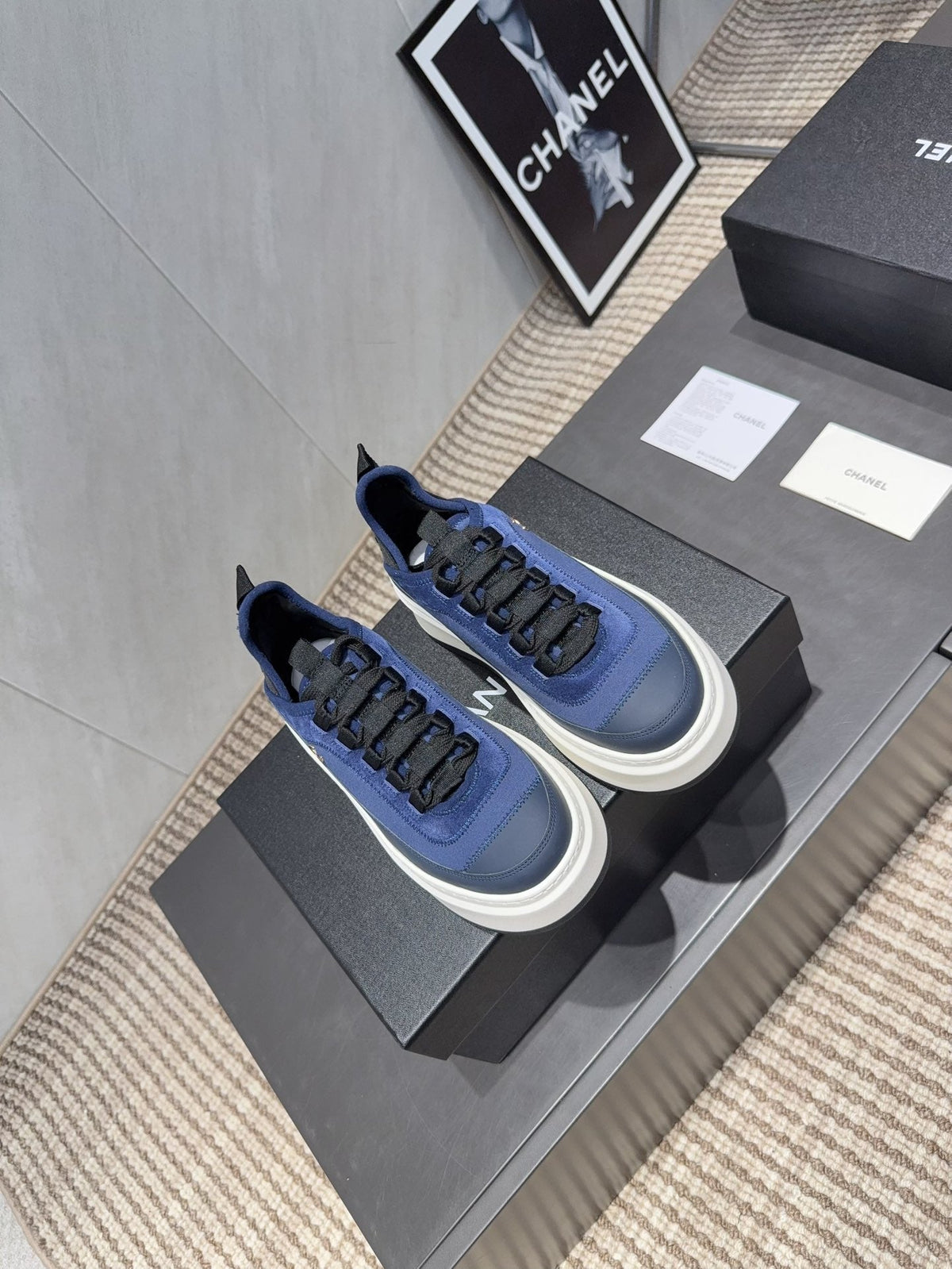 Chanel 25 Sneaker Blue White Black Suede Sheepskin 540286