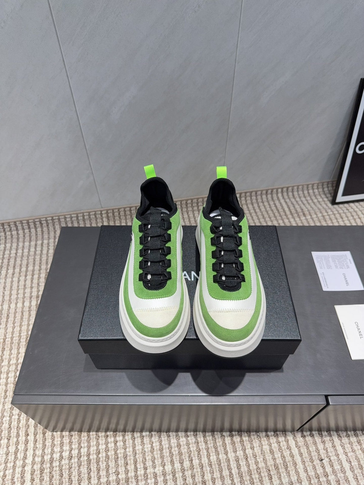 Chanel 25 Sneaker Green White Black Suede 540298