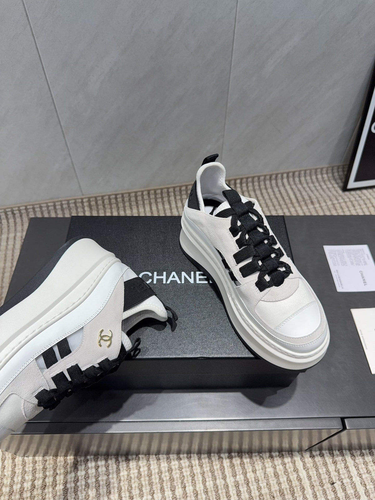 Chanel 25 Sneaker  Black White Suede 540306