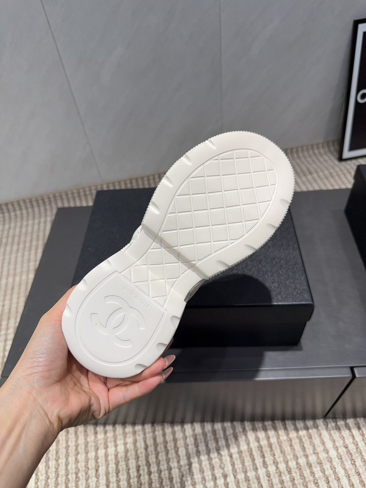 Chanel 25 Sneaker White Beige Silver Mesh Leather 540313