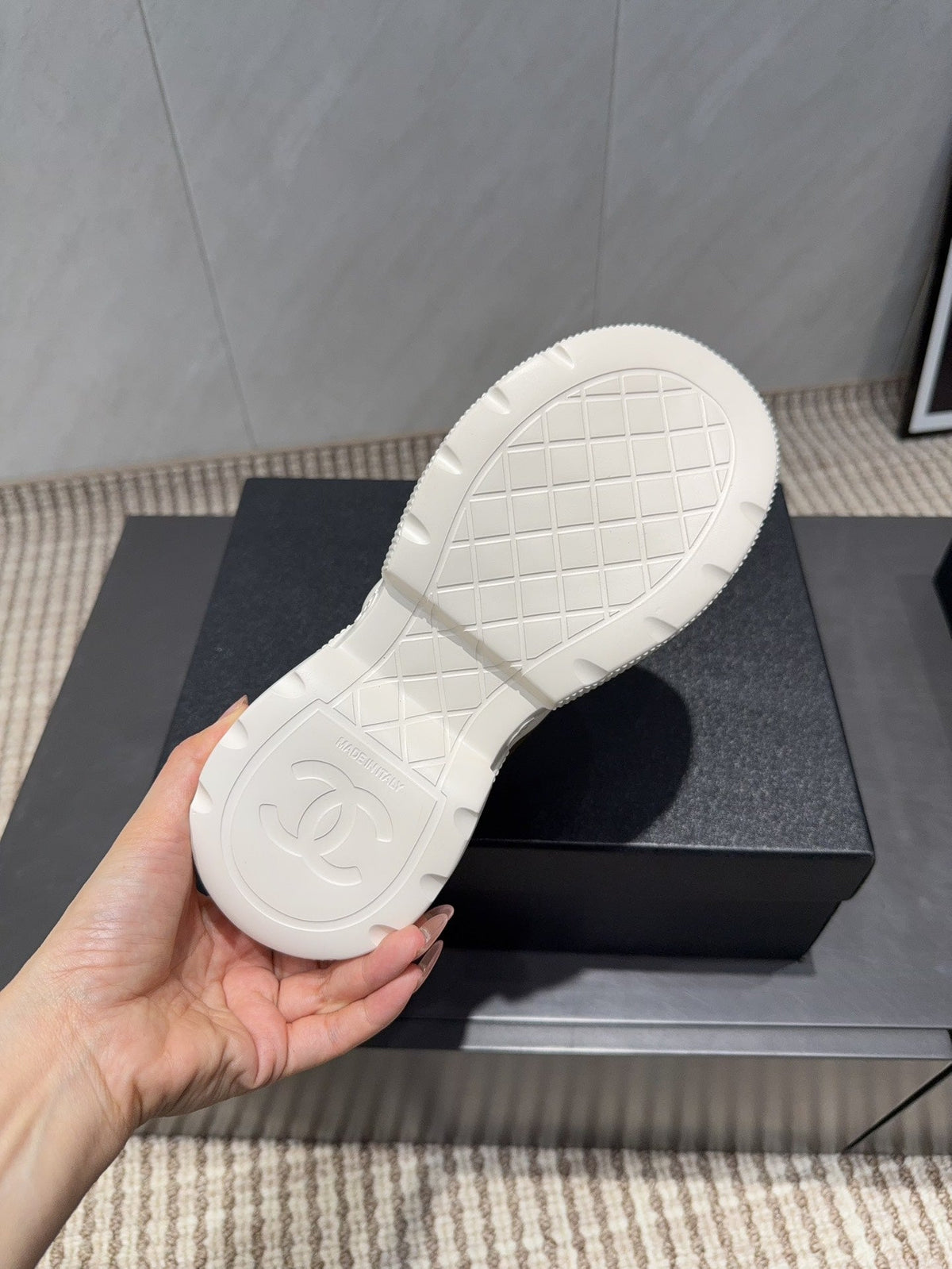 Chanel 25 Sneaker White Brown Silver Mesh Leather 540314