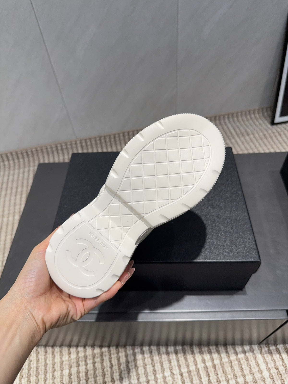 Chanel 25 Sneaker White Green Silver Mesh Leather 540315