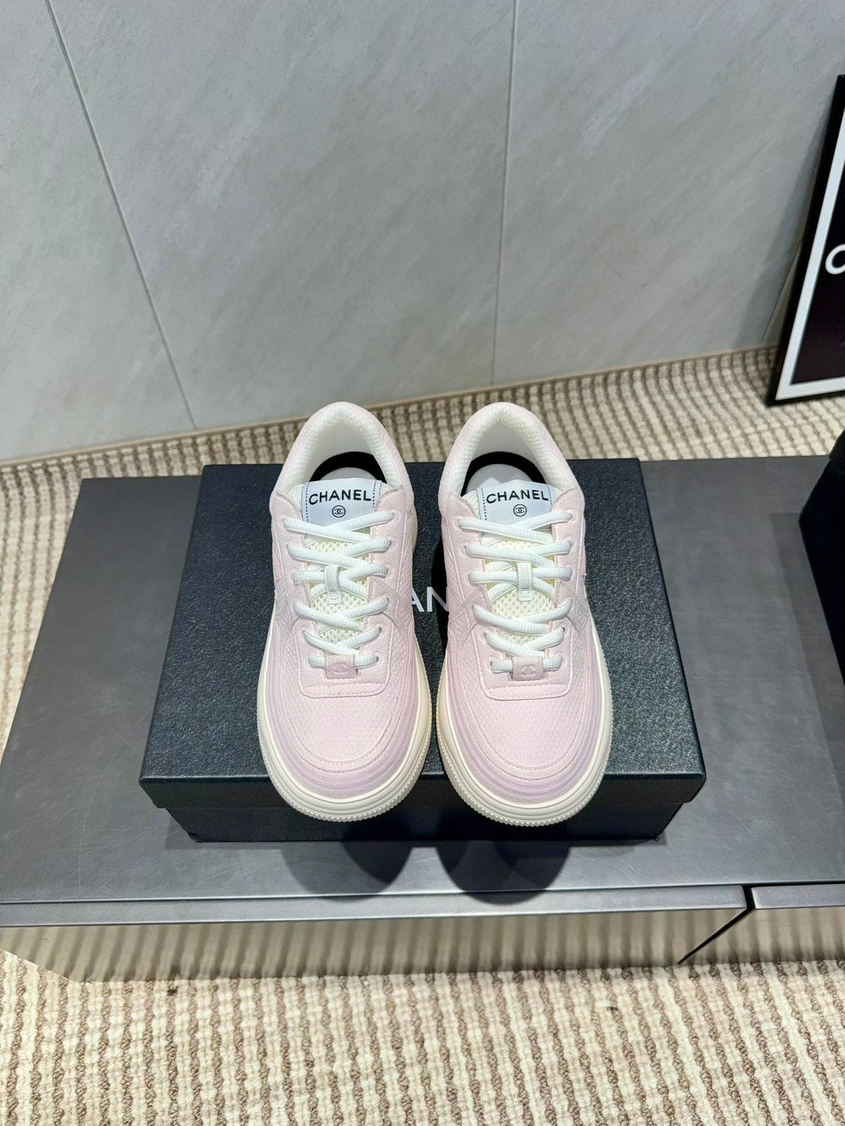 Chanel 25 Sneaker Pink White Mesh Fabric 540319