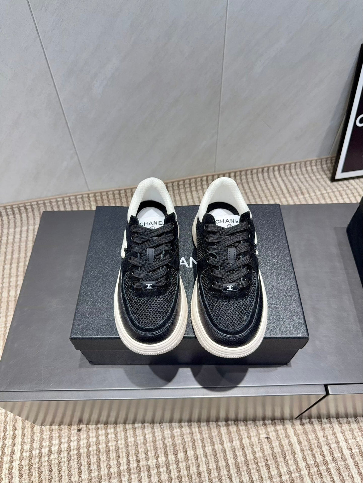Chanel 25 Sneaker Black White Mesh Fabric 540320