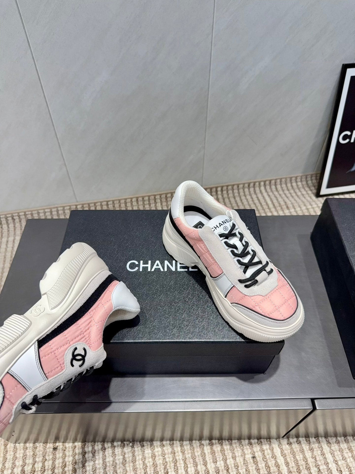 Chanel 25 Sneaker Ivory Pink Suede Fabric 540332