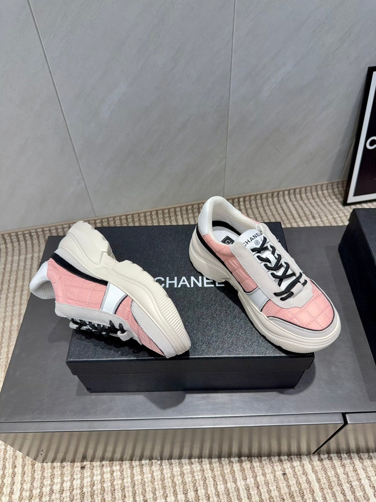 Chanel 25 Sneaker Ivory Pink Suede Fabric 540332