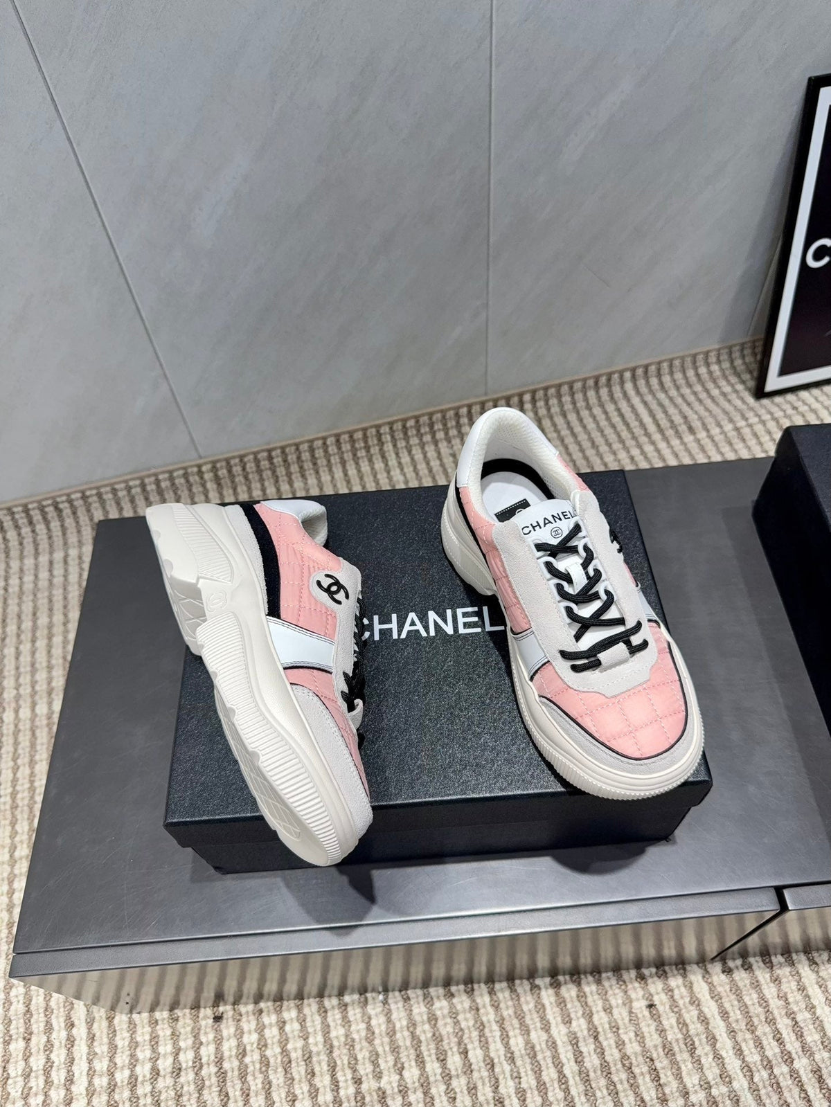 Chanel 25 Sneaker Ivory Pink Suede Fabric 540332