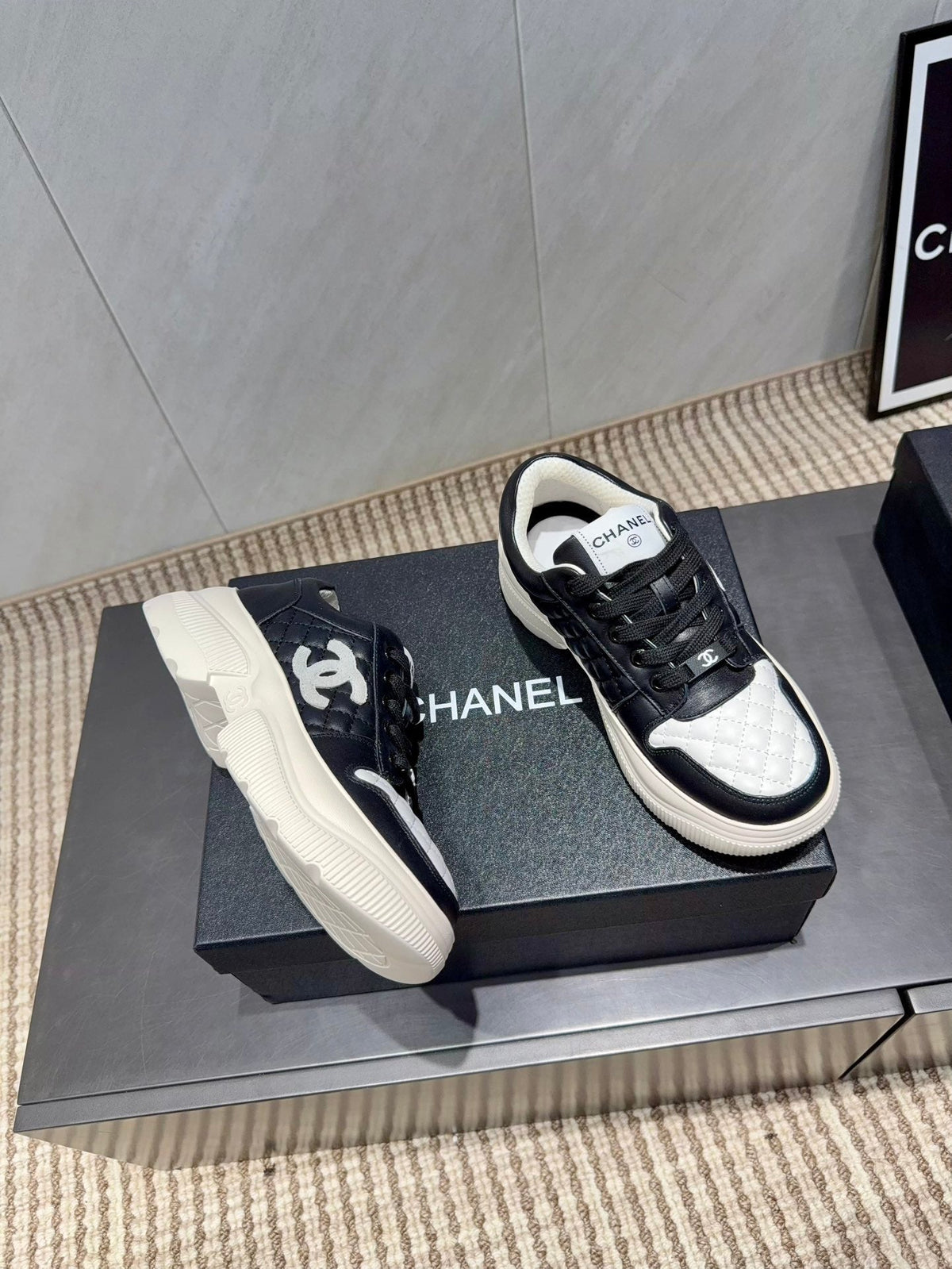 Chanel 25 Sneaker Ivory Black White Suede Fabric 540333
