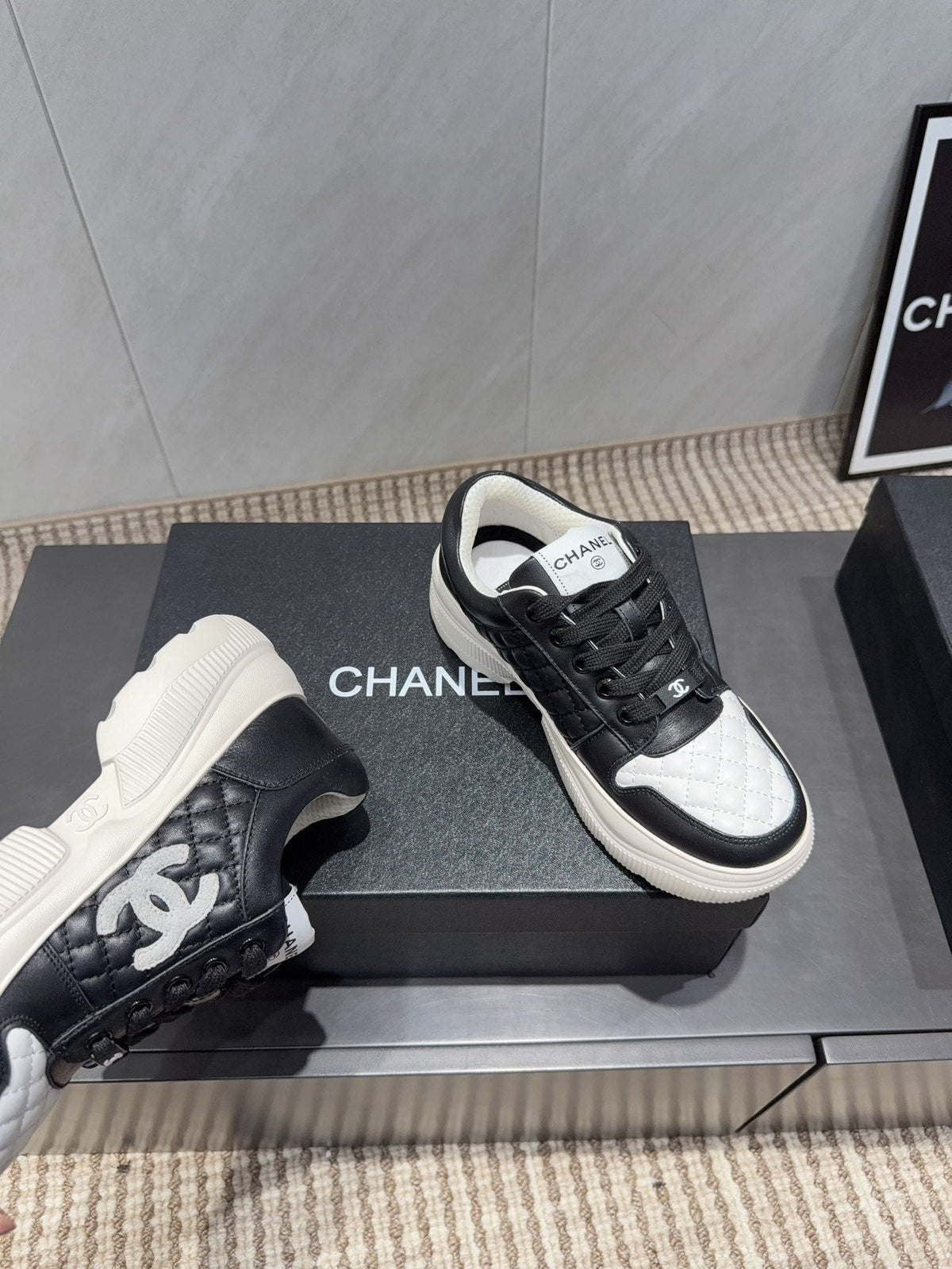 Chanel 25 Sneaker Ivory Black White Suede Fabric 540333