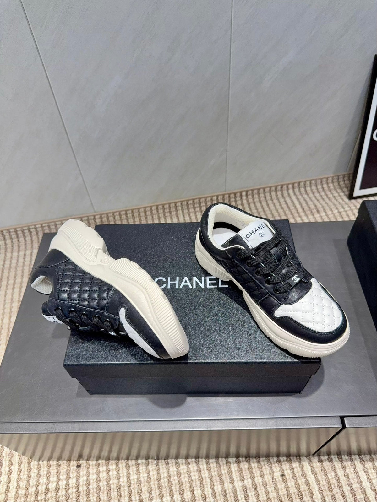 Chanel 25 Sneaker Ivory Black White Suede Fabric 540333