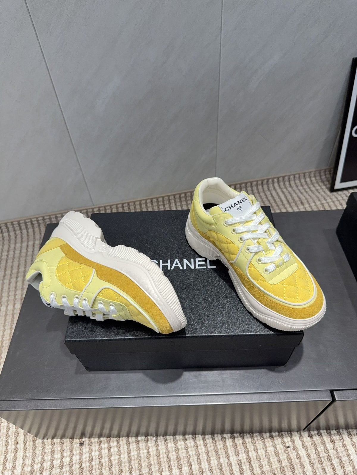 Chanel 25 Sneaker Yellow White Suede Cowhide 540336