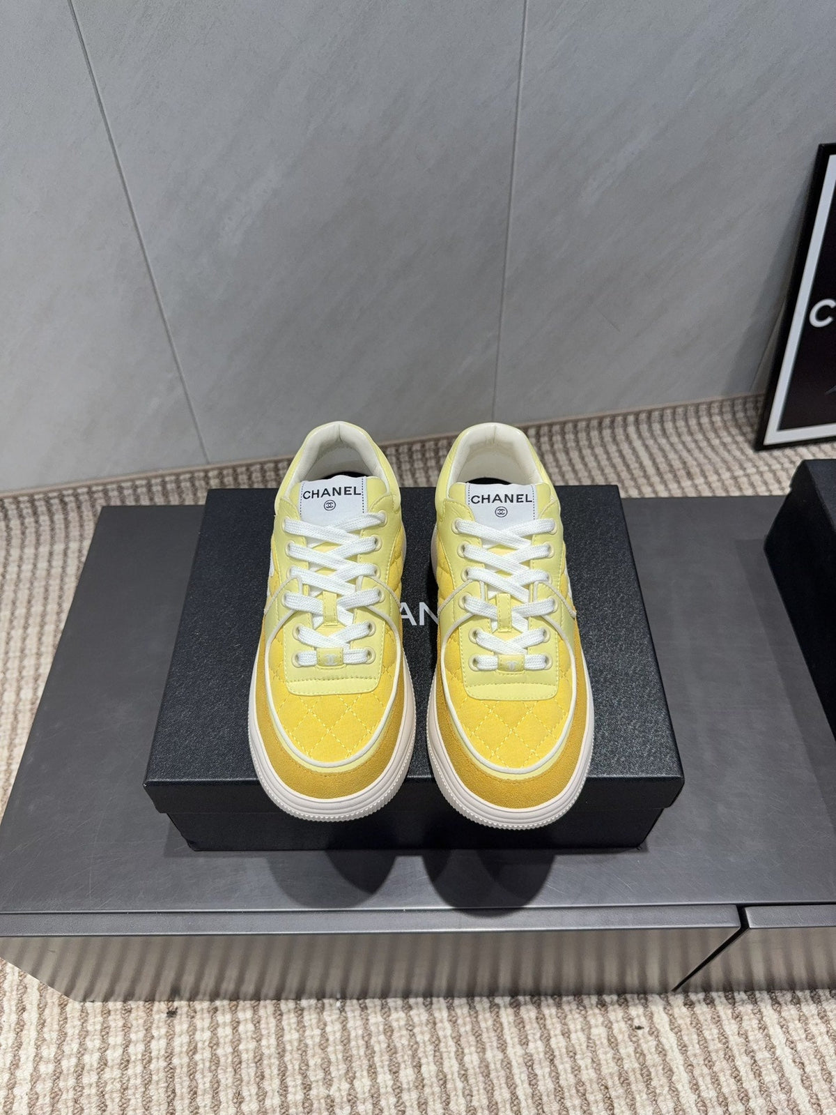 Chanel 25 Sneaker Yellow White Suede Cowhide 540336