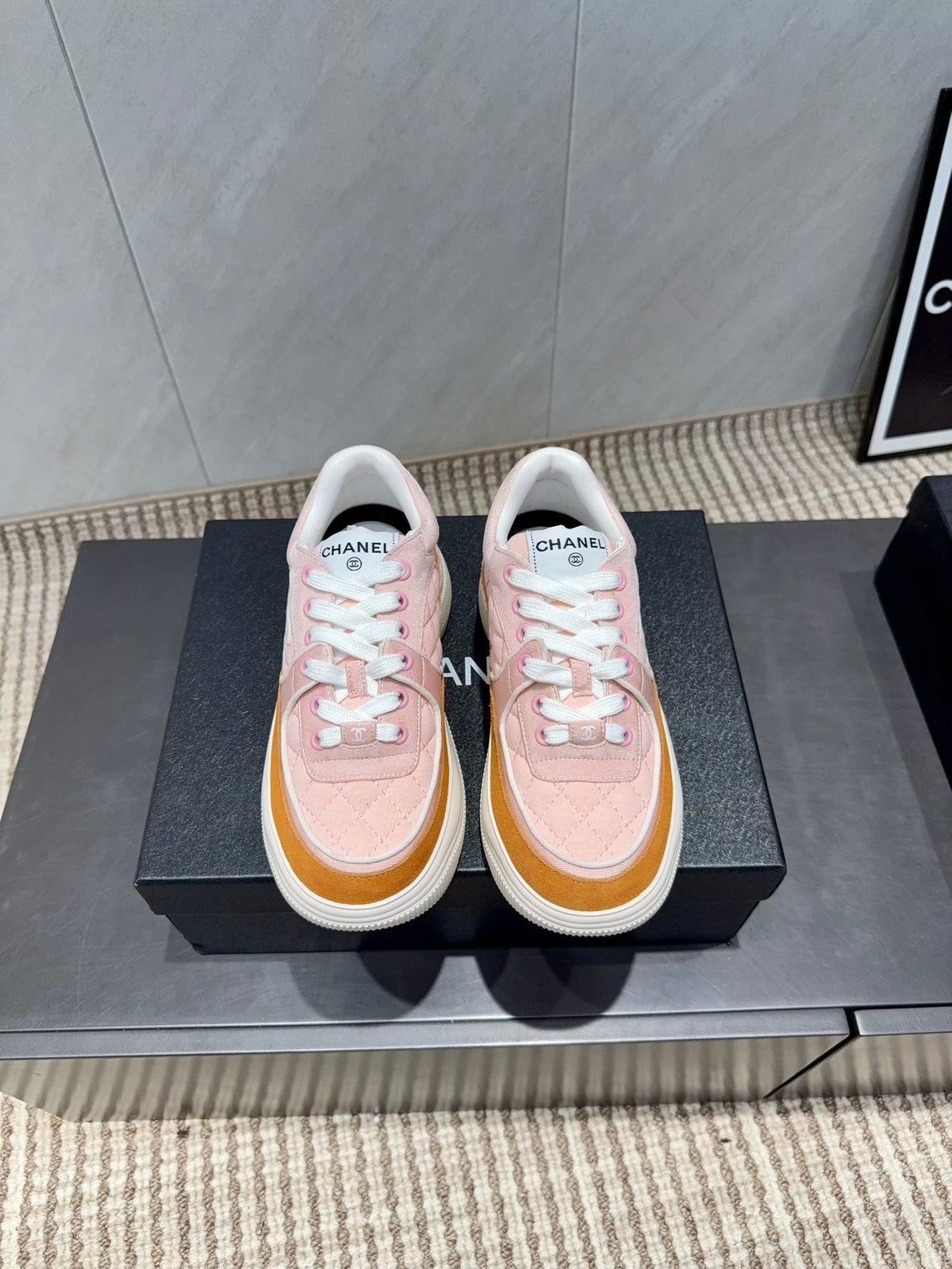Chanel 25 Sneaker Pink Brown White Suede Cowhide 540338