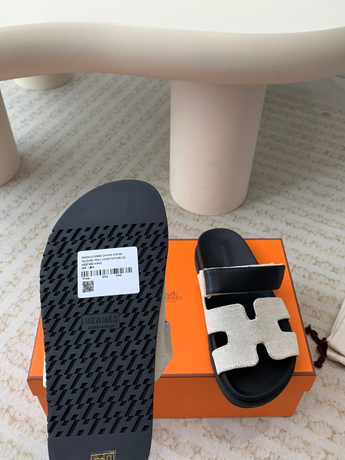 chypre sandal white canvas black calfskin