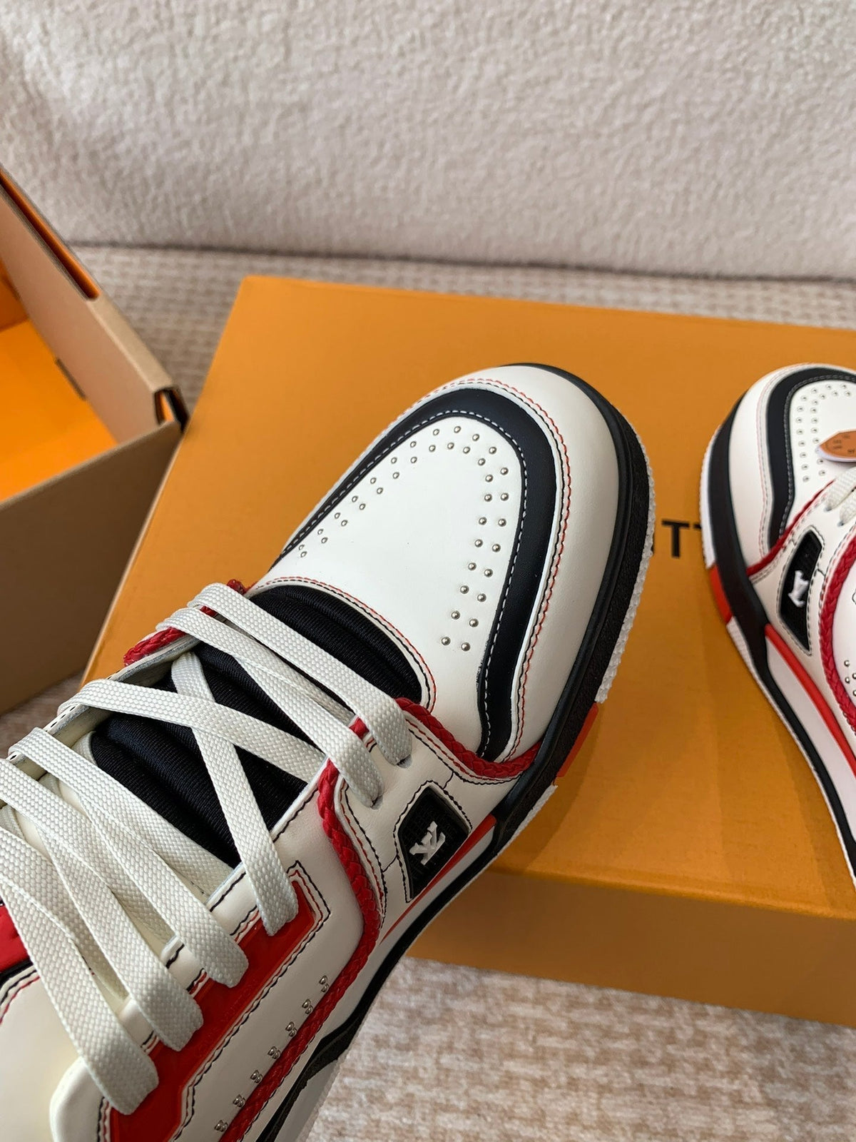 LV Trainer Sneaker White Mix Red Black Cowhide