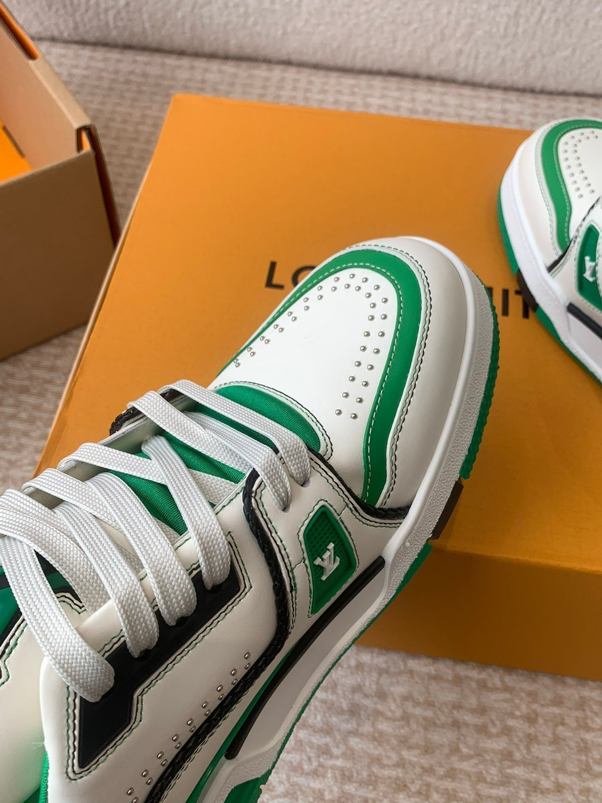 LV Trainer Sneaker White Mix Green Cowhide