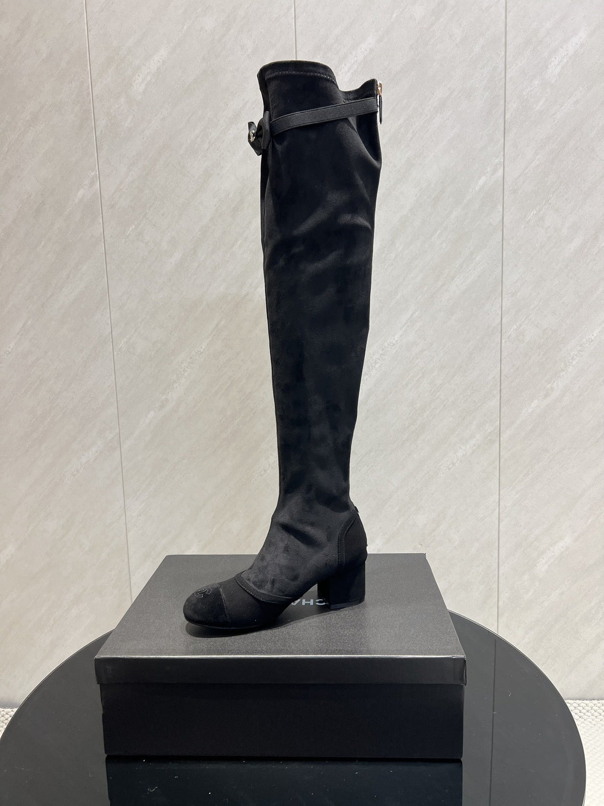 CC 25 Bowknot Stretch Boots Black Velvet Sheepskin 516421