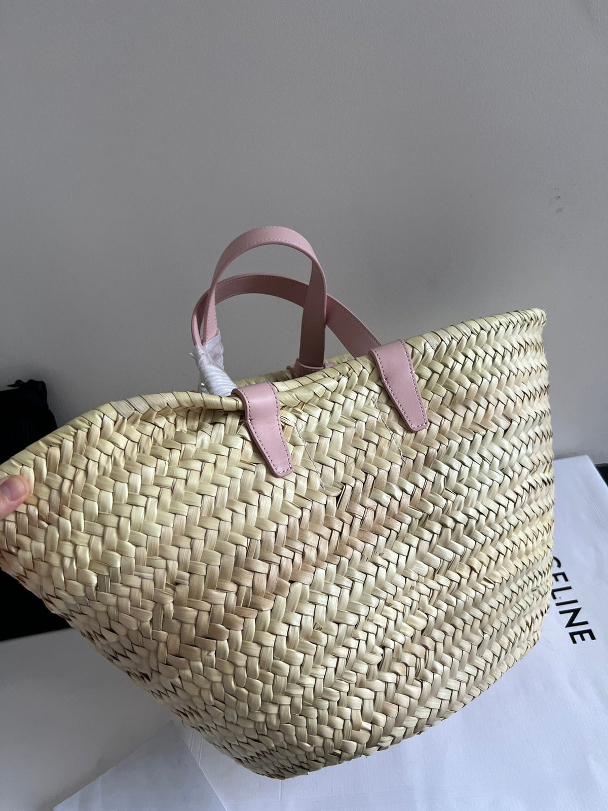 medium classic panier 25cm raffia and tan calfskin