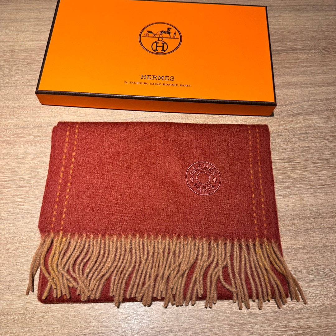 Scarf 200 CM In Brown Orange Cashmere