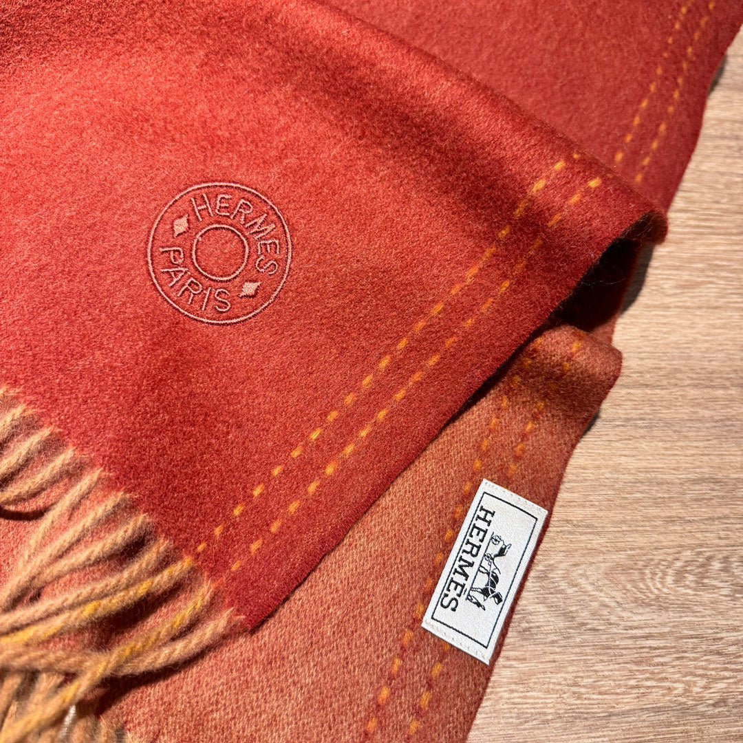 Scarf 200 CM In Brown Orange Cashmere