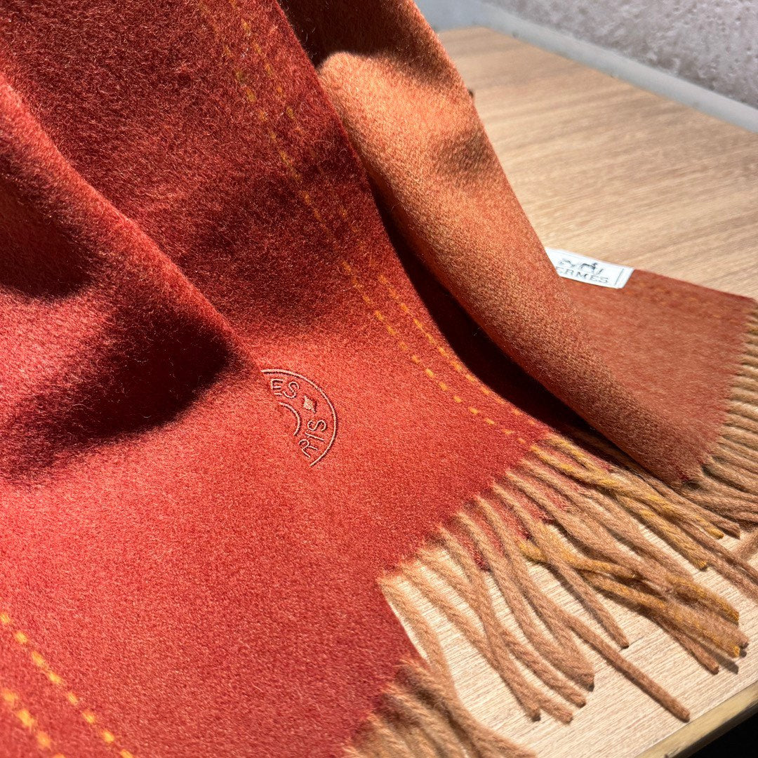 Scarf 200 CM In Brown Orange Cashmere