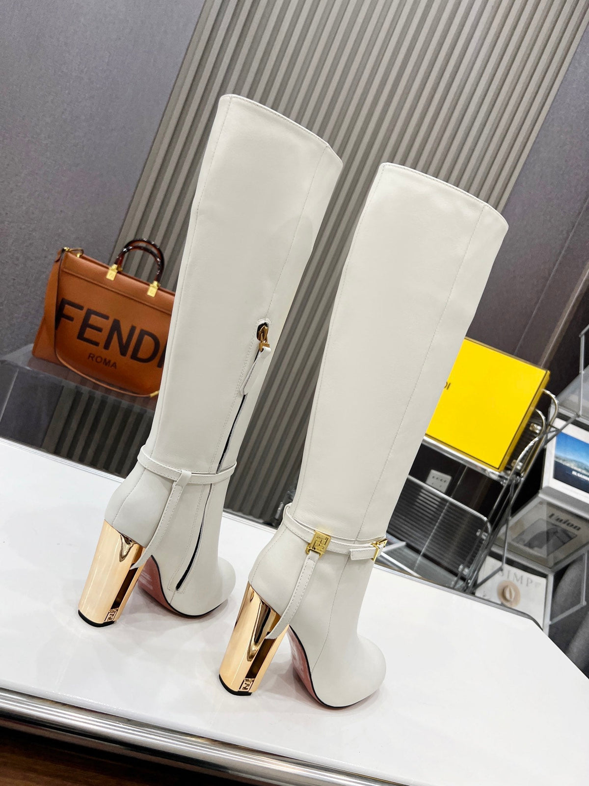 FENDI knee boots high heel white cowhide 521210