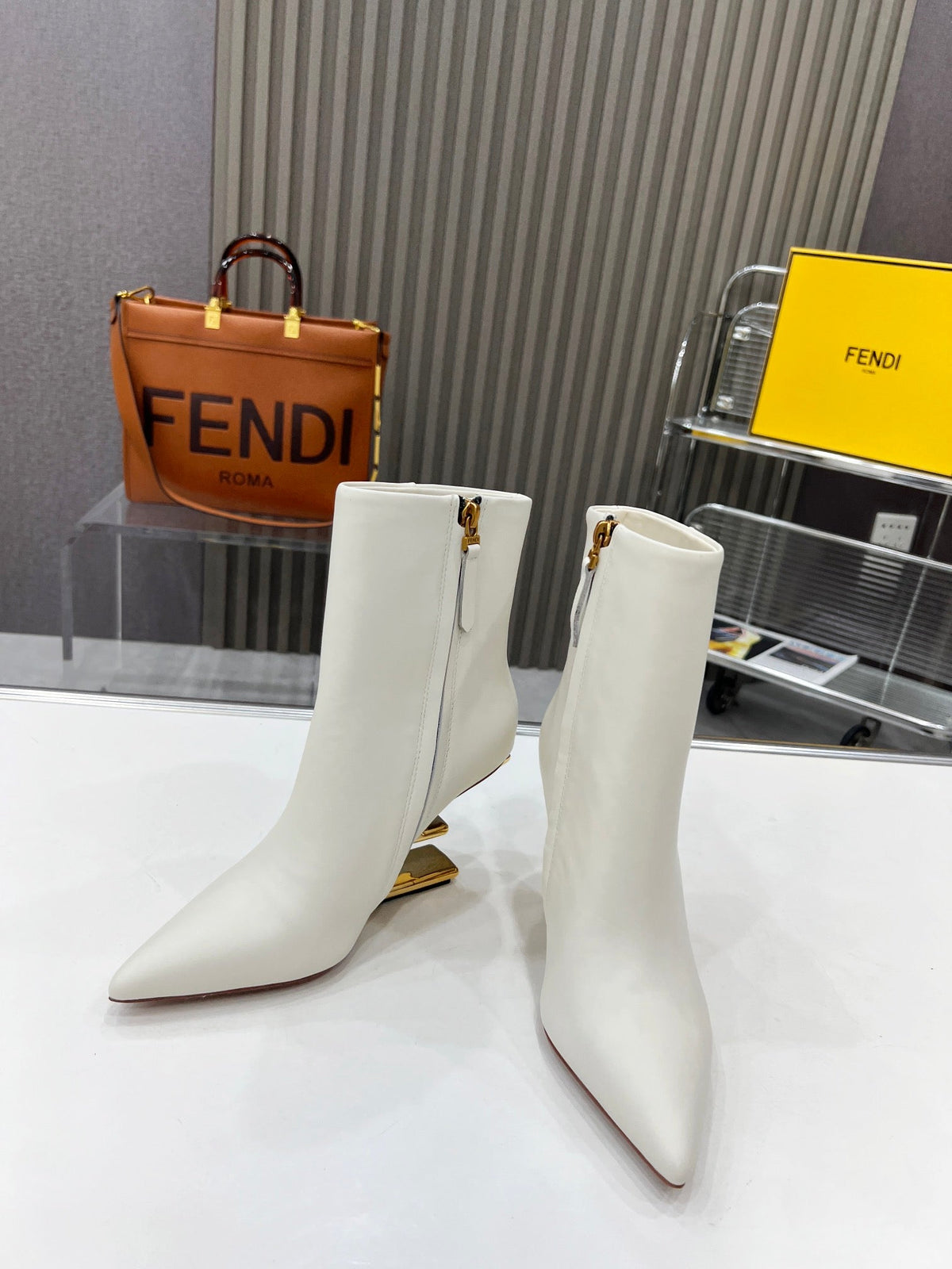 FENDI First Wedge Boots White Sheepskin 521225