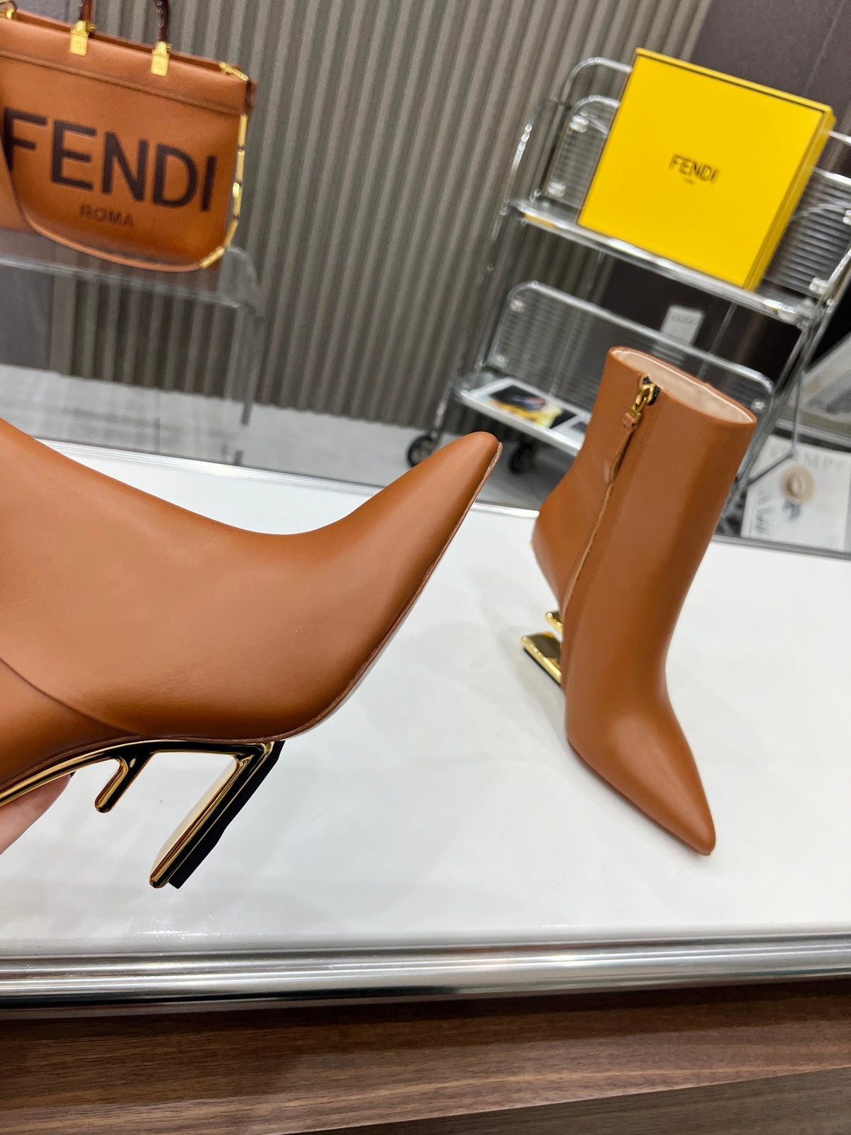 FENDI First Wedge Boots Brown Sheepskin 521223