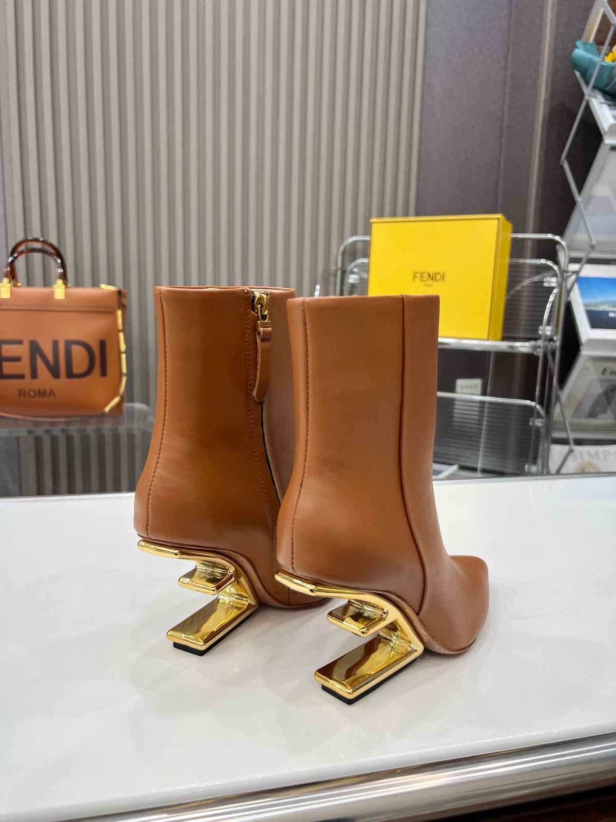 FENDI First Wedge Boots Brown Sheepskin 521223