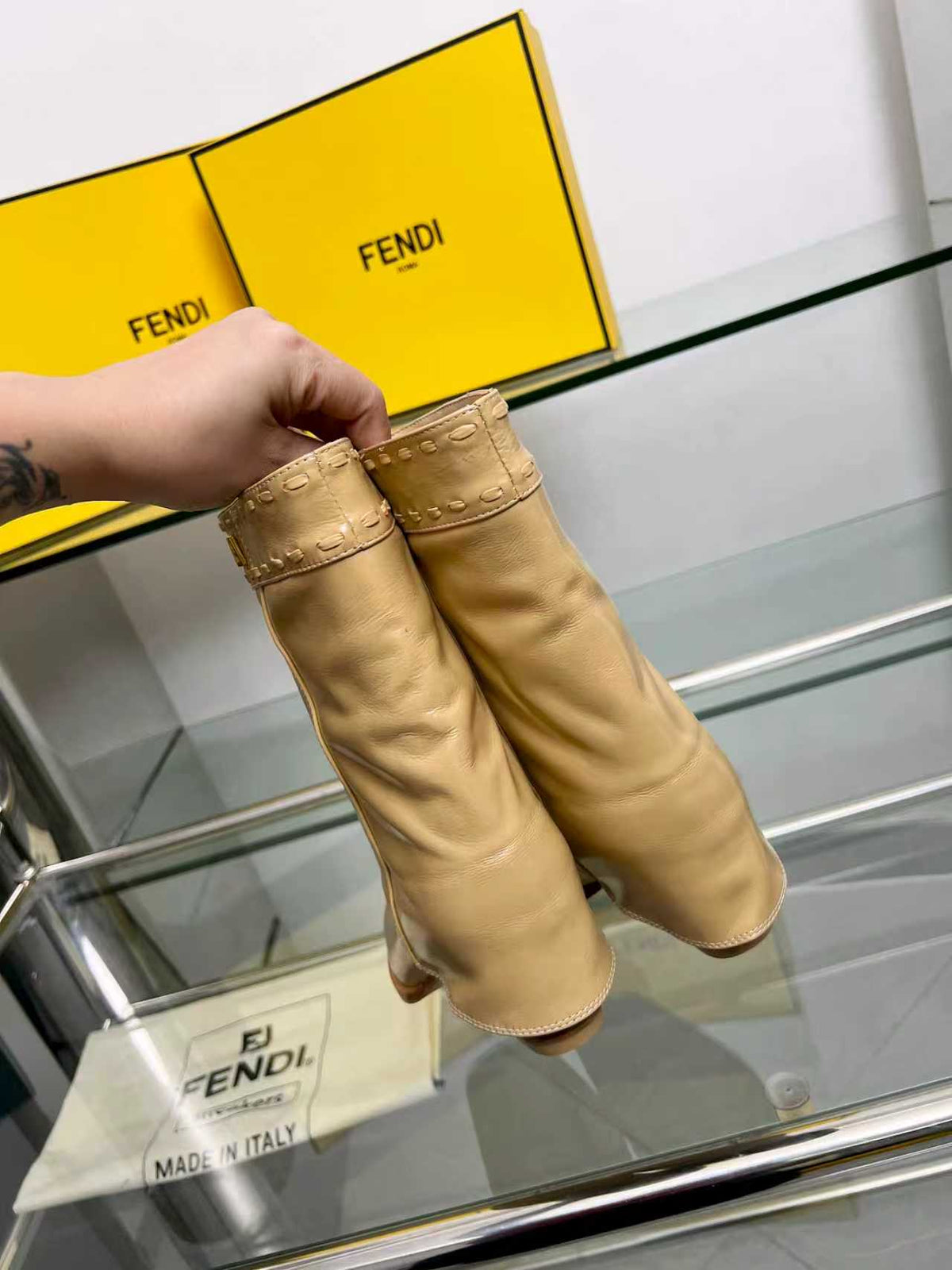 FENDI low boots  beige calfskin 521238