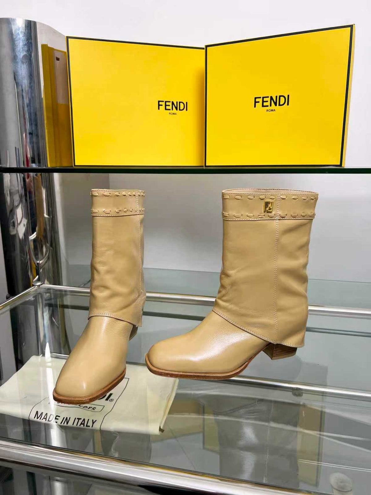 FENDI low boots  beige calfskin 521238