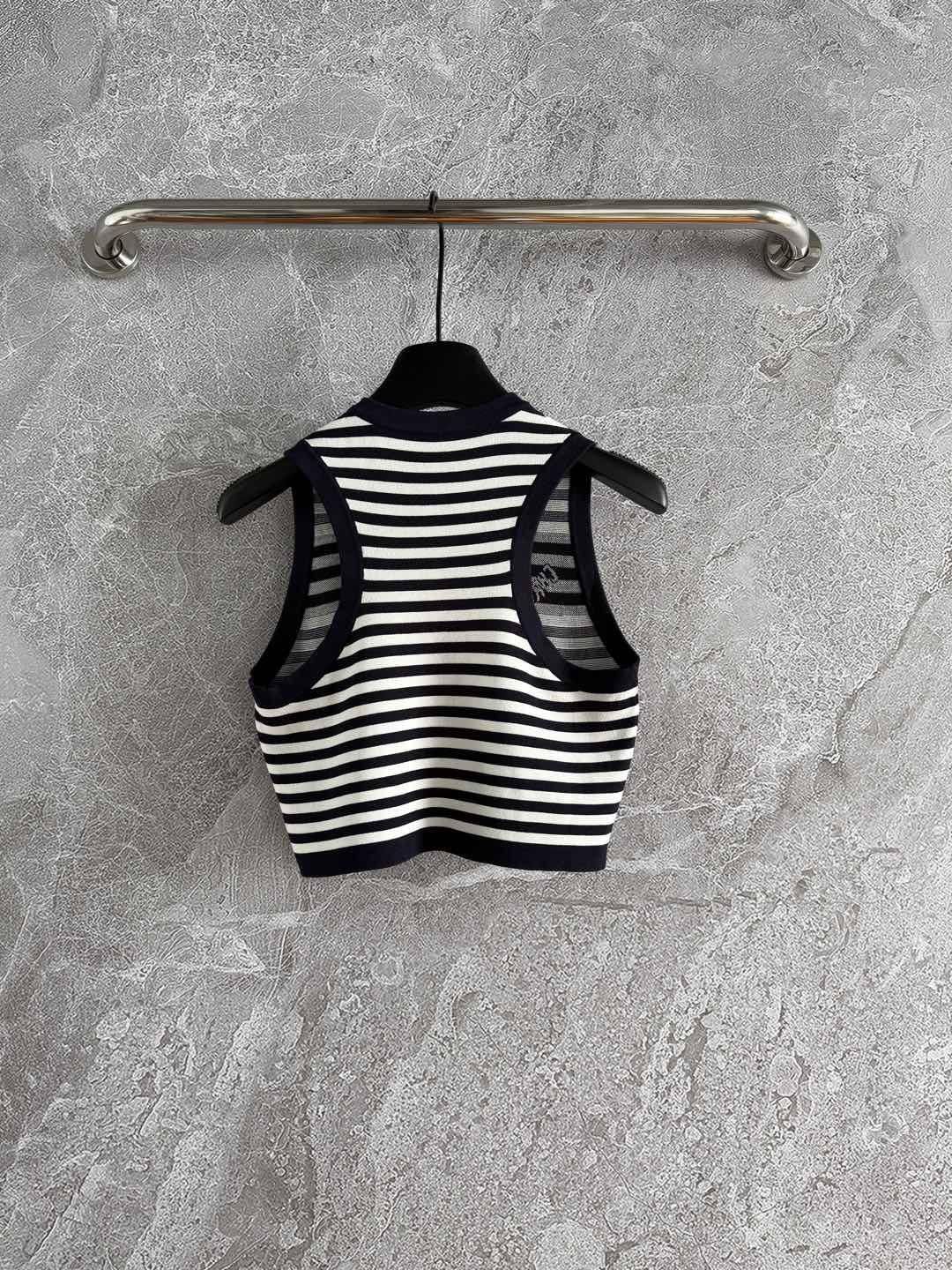 CD Striped High Waist Top Dark Blue White Viscose