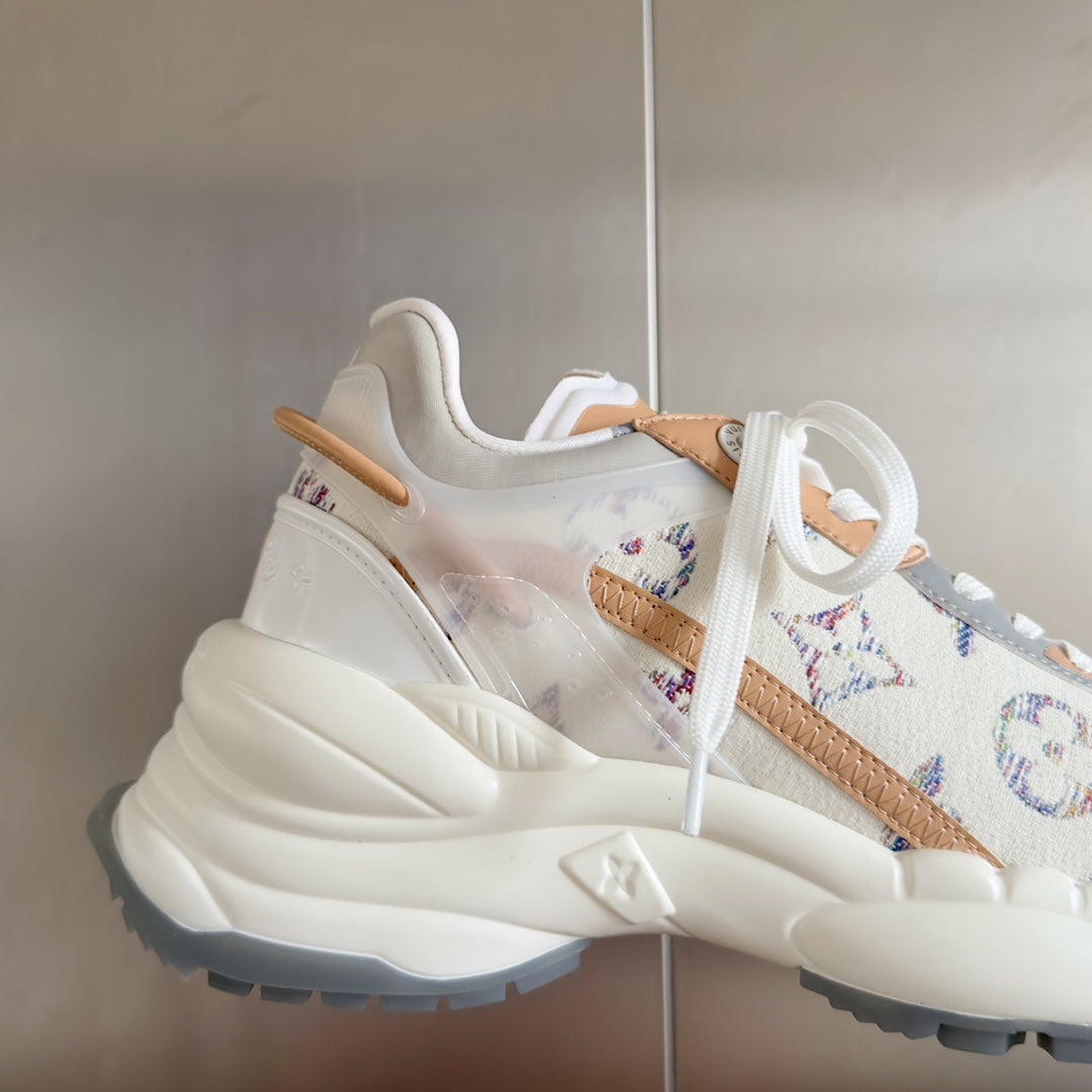 LV Run 55 Sneaker 55mm White Mix Brown Beige Monogram Jacquard Fabric