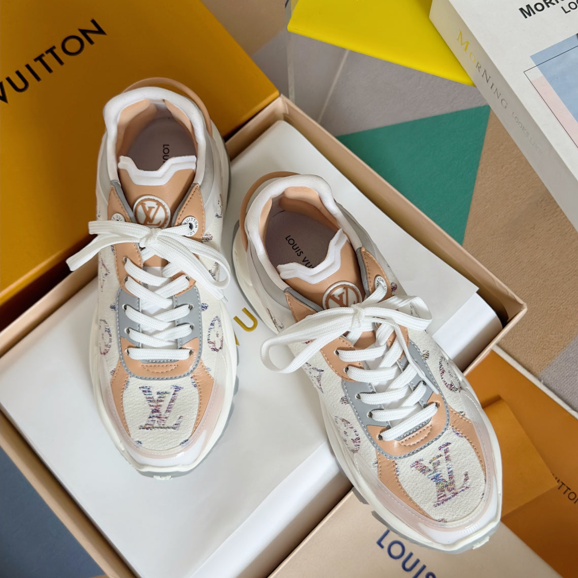 LV Run 55 Sneaker 55mm White Mix Brown Beige Monogram Jacquard Fabric