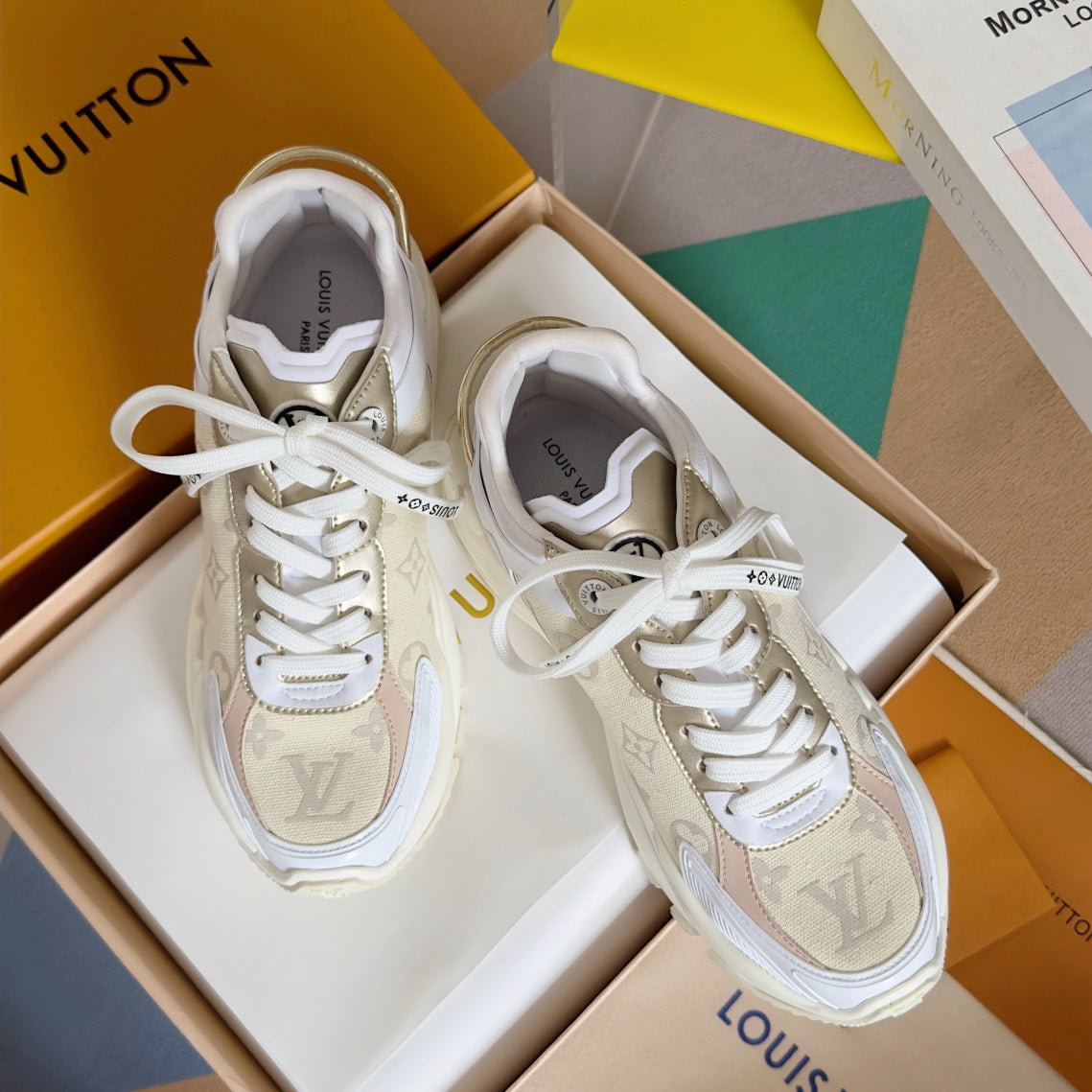 LV Run 55 Sneaker 55mm Light Beige Mix White Monogram Jacquard Fabric