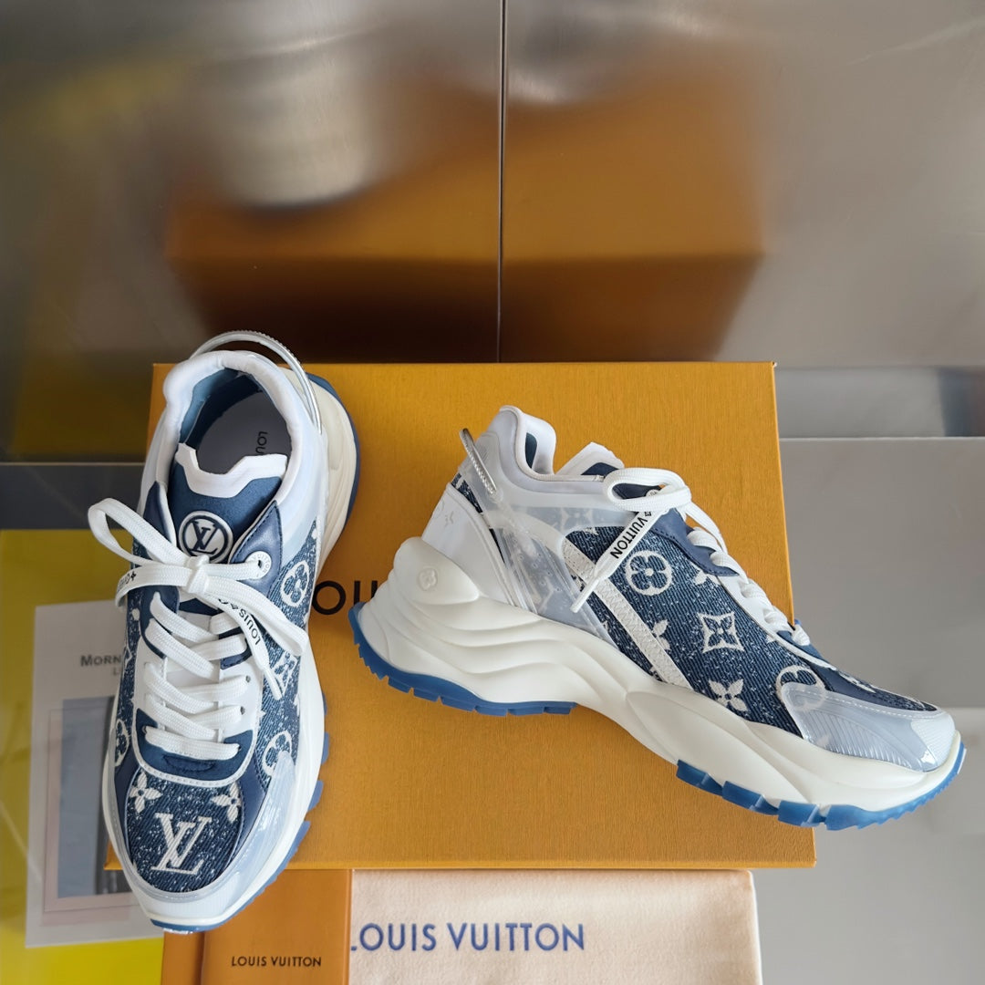 LV Run 55 Sneaker 55mm Blue Mix White Monogram Jacquard Fabric