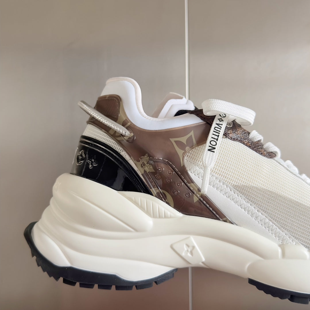LV Run 55 Sneaker 55mm White Mix Brown Black Monogram Polyester Mesh Fabric