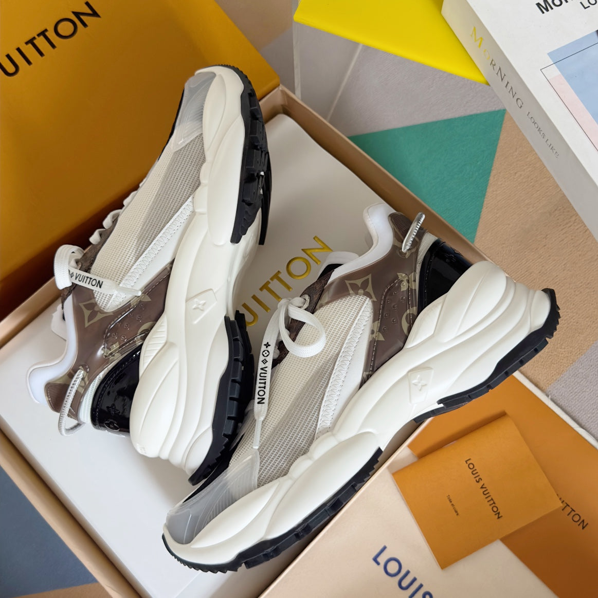 LV Run 55 Sneaker 55mm White Mix Brown Black Monogram Polyester Mesh Fabric