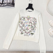 CD 25 Floral Pattern Embroidered Sweater White Cashmere 584740