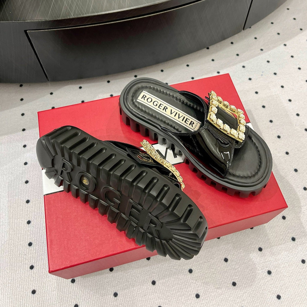Viv Diamond Mules Black Patent Leather 295957