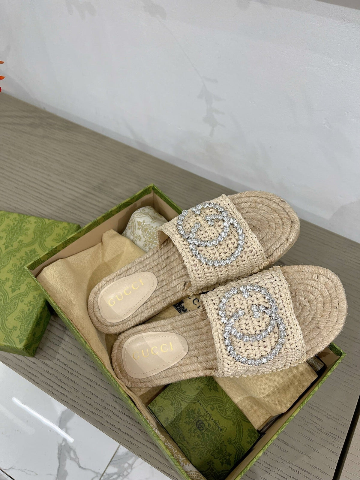 GG INTERLOCKING G ESPADRILLE CREAM FABRIC