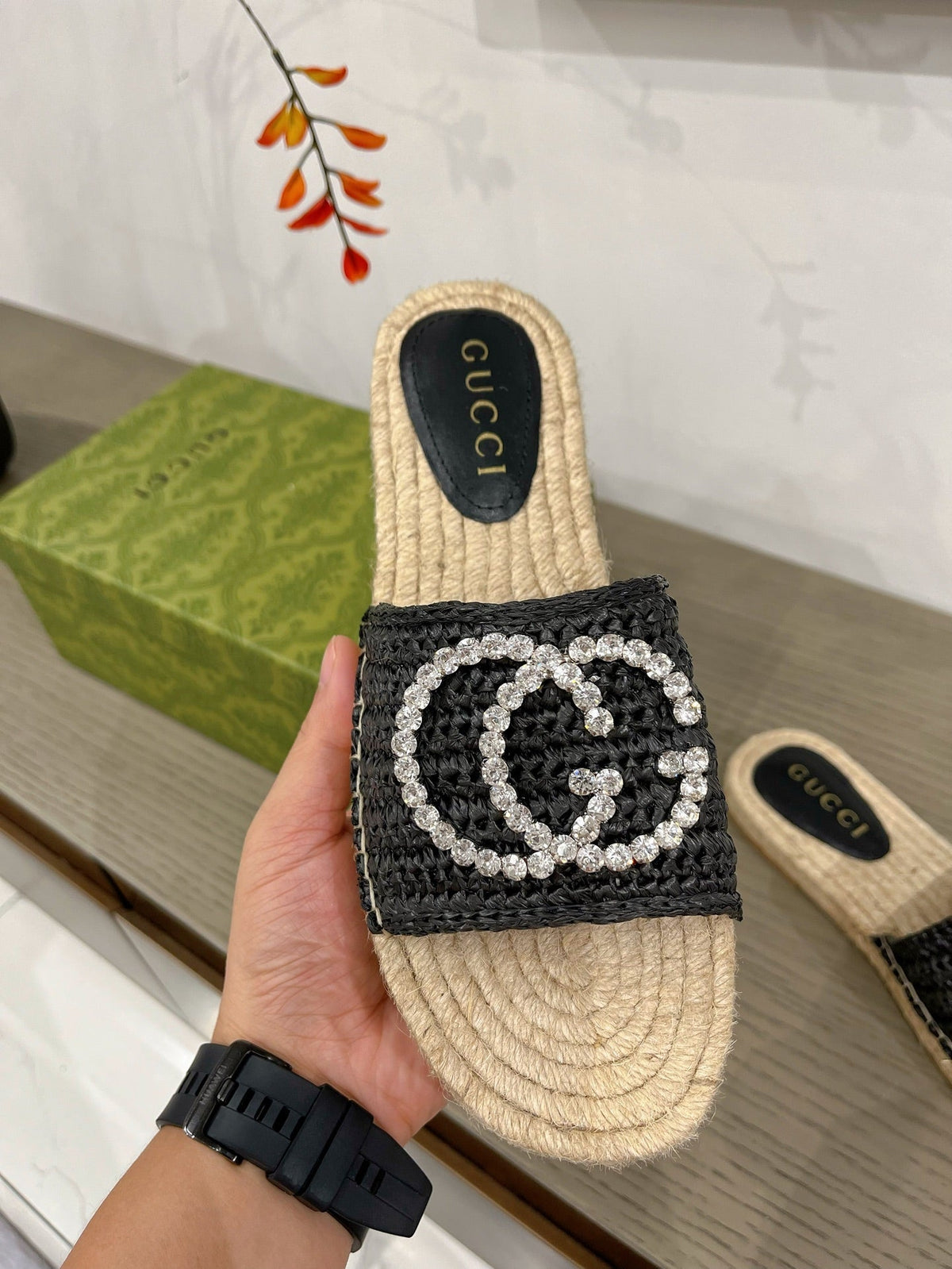 GG INTERLOCKING G ESPADRILLE BLACK FABRIC