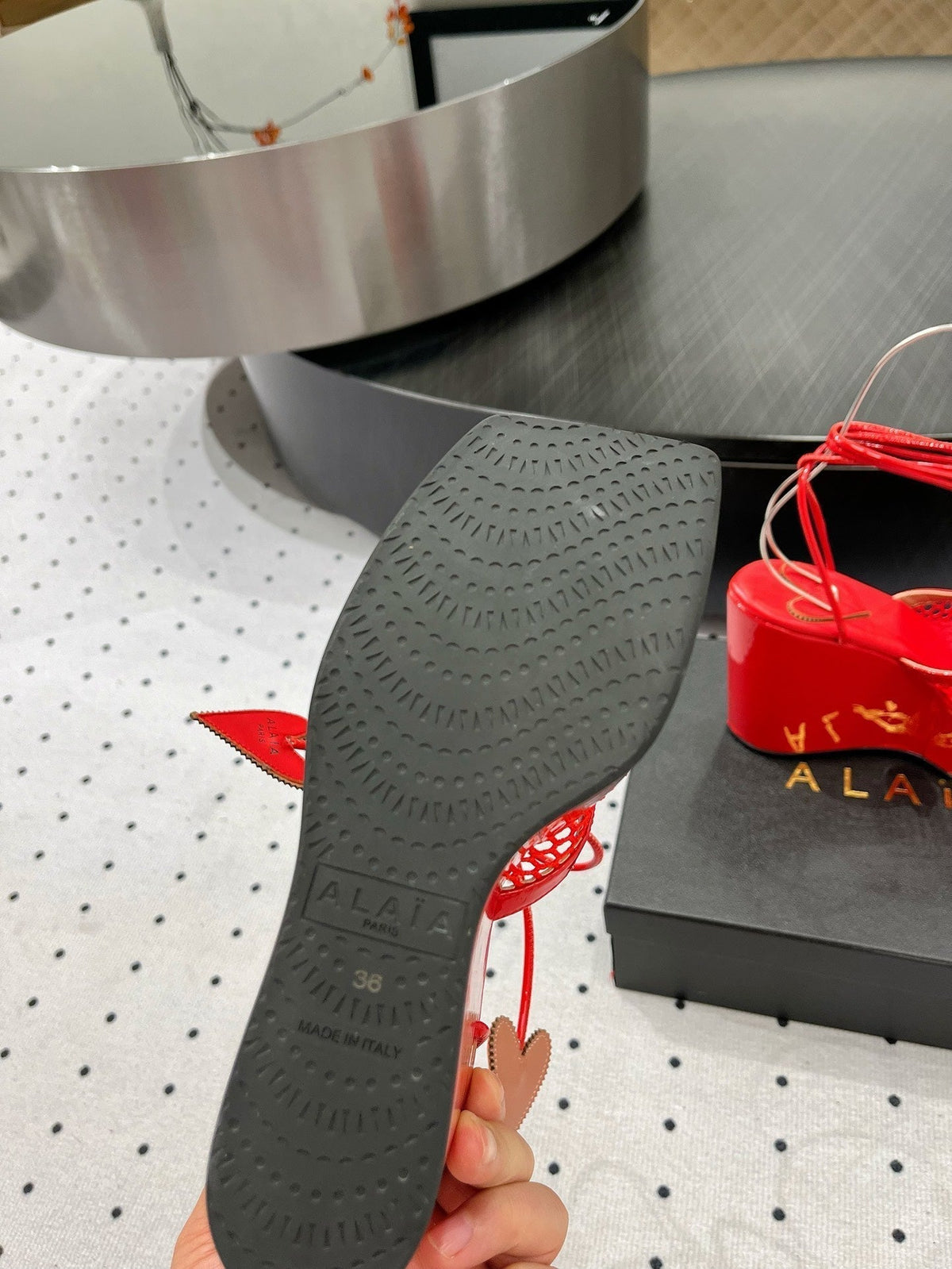 Alaila High Sandal 115mm In Red Mesh Fabric 954858