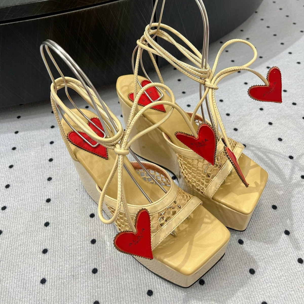 Alaila High Sandal 115mm In Light Yellow Mesh Fabric  954860