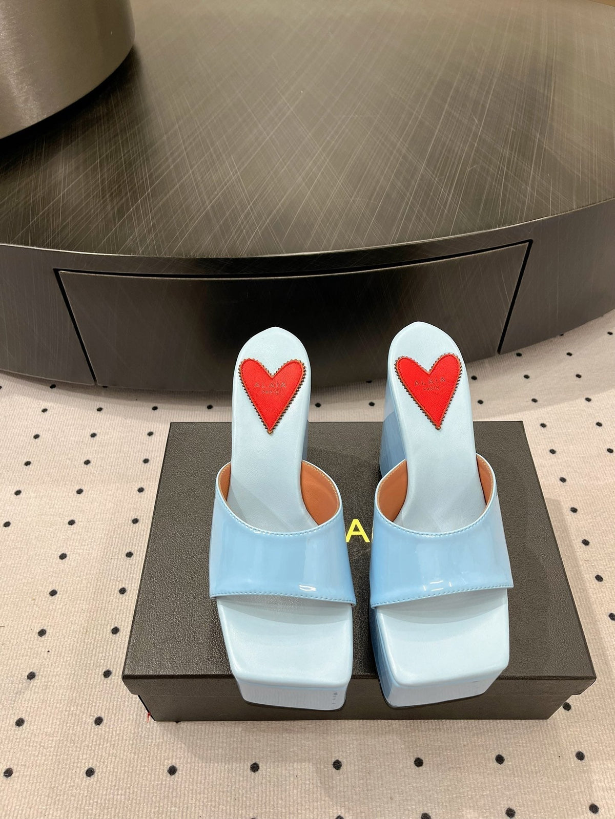 Alaila High Sandal 115mm In Could Blue Glossy Lambskin 954868