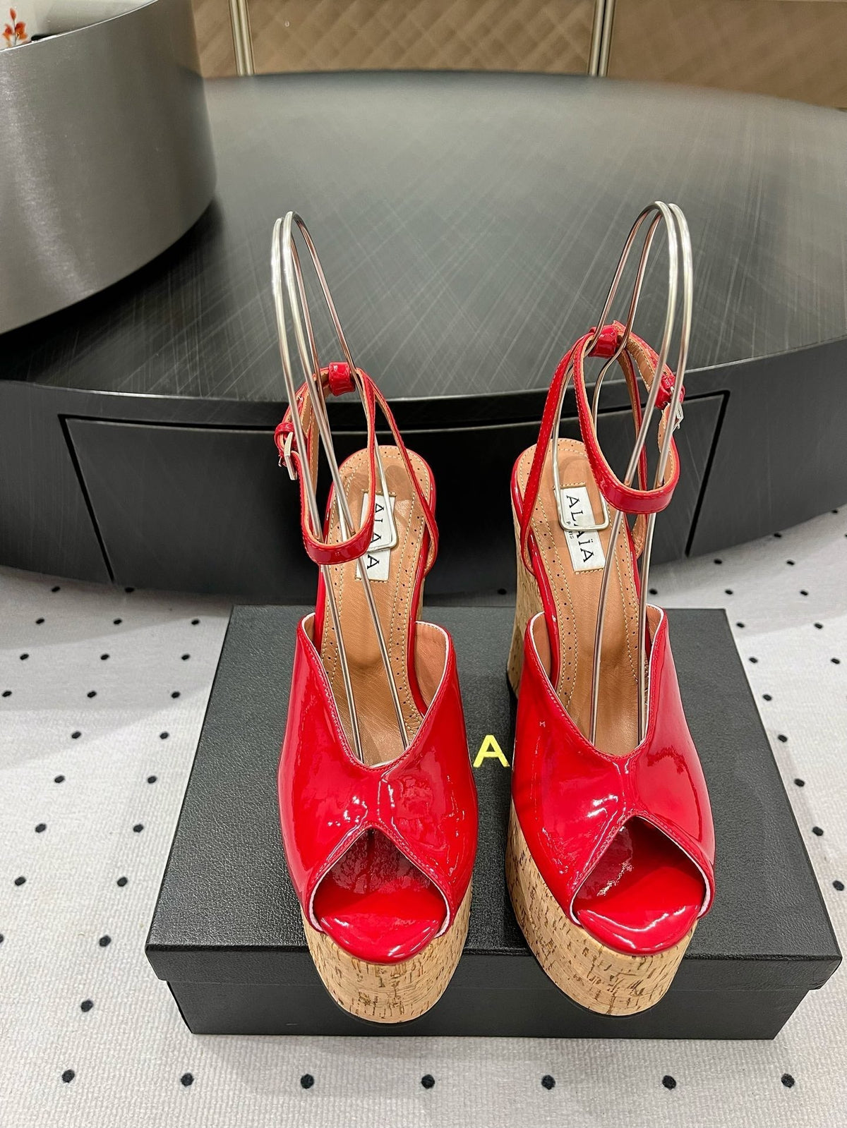 Alaila Wedge Sandals 135mm In Red Glossy Lambskin 954901