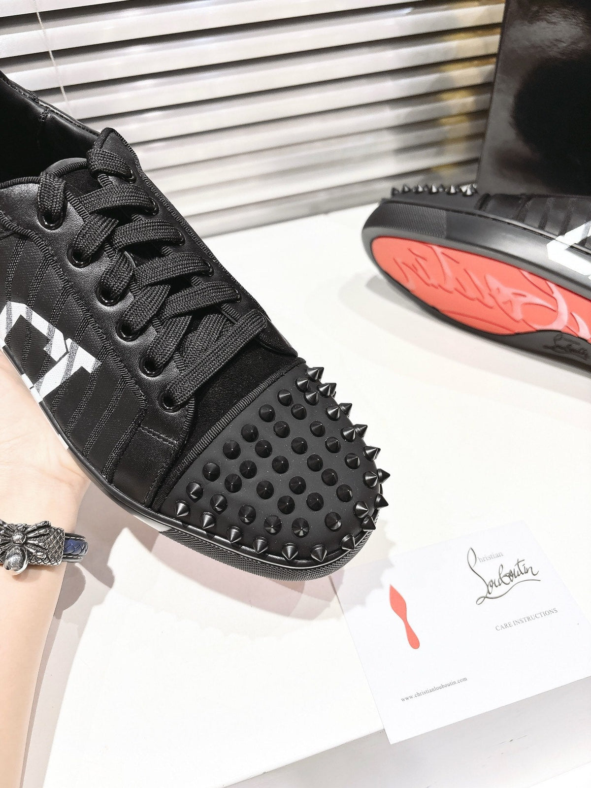 CL 25 Stud Print Sneaker Black Fabric Leather 323161